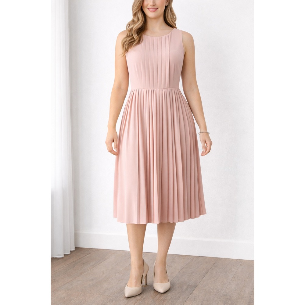 Talbots Pleated‎ Skirt Midi Dress Sleeveless Fit Flare Blush Pink NWT Size 8